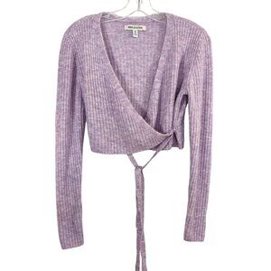 Urban Outfitters Purple Ribbed Knit Long Sleeve Wrap Top Cropped - Size Medium